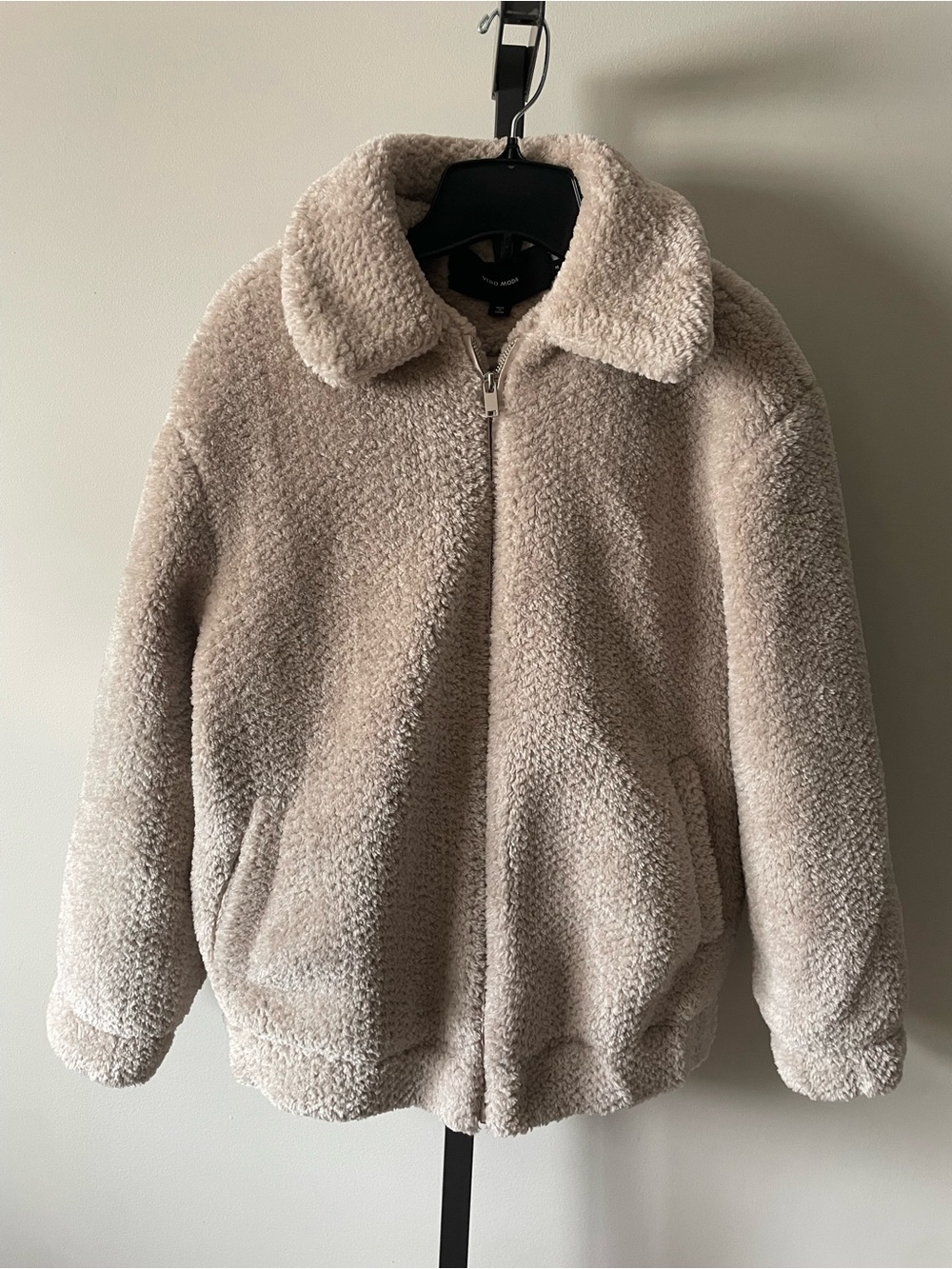 Vero Moda Plush Teddy Fleece Oversized Faux Fur Sherpa Style Zip Jacket Cream